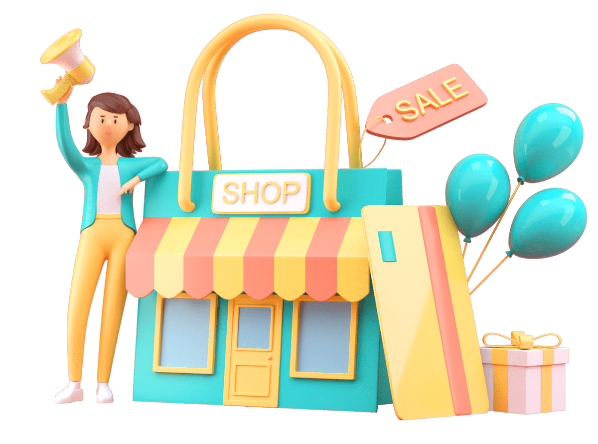 3d illustration shopping store